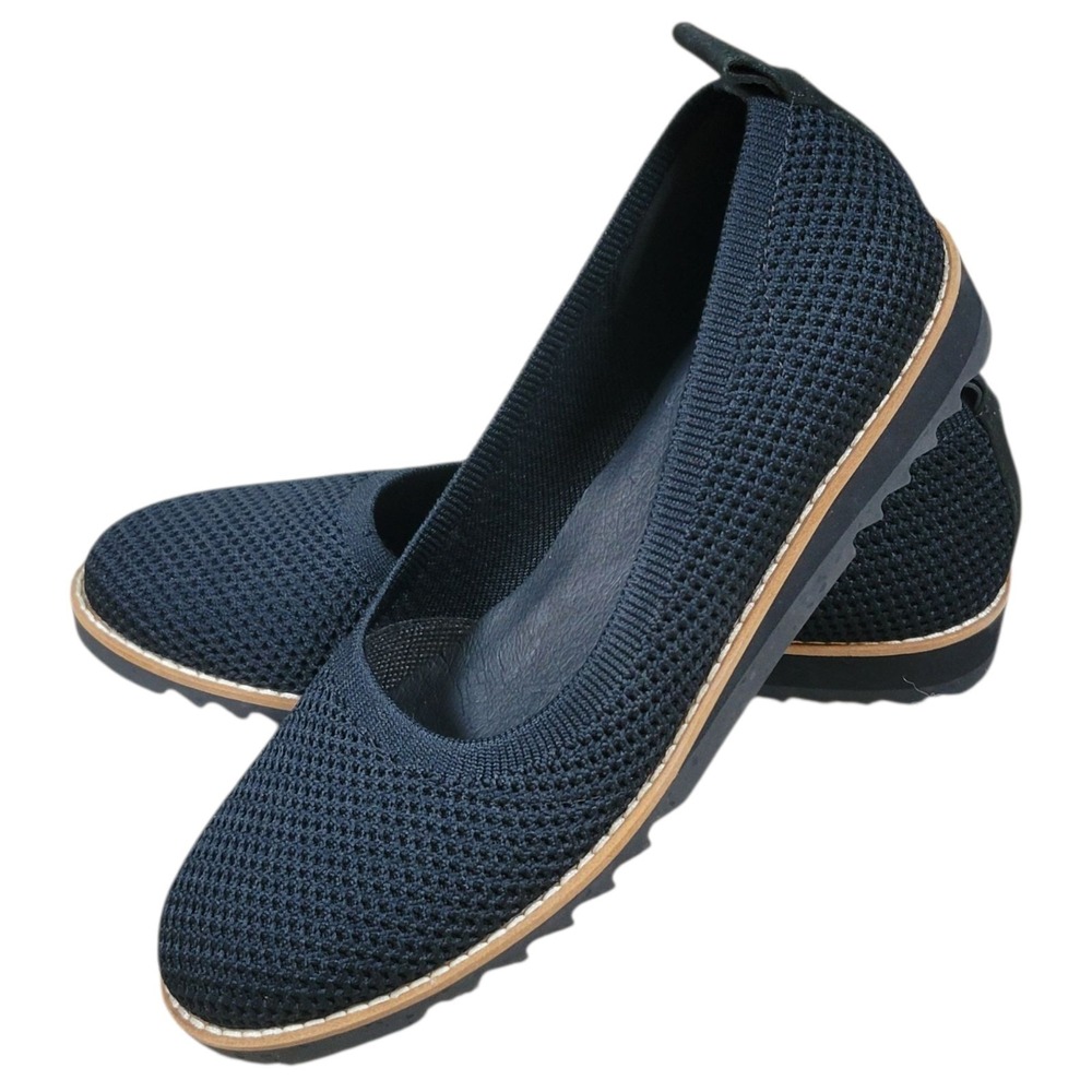 Eileen Fisher Etta Shoes Womens 7 Black Knit Slip On Wedge Flats‎ Comfy Casual